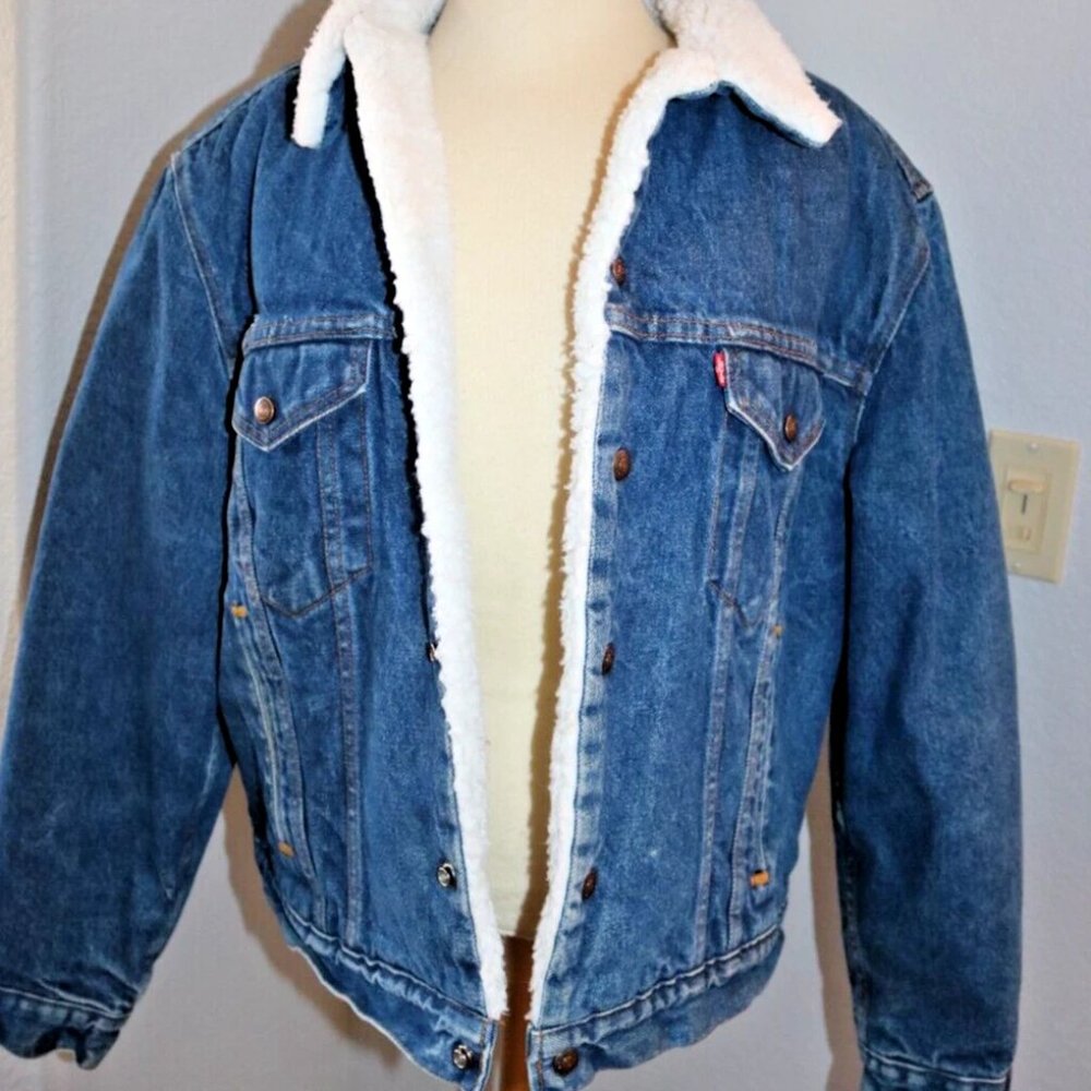 Vintage Levis Sherpa Trucker Jacket Mens Size 46R Denim Jean Made in USA - Picture 2 of 16